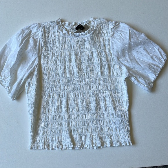 J.Crew Puff-Sleeve Textured Voile Smocked Top- White- Size Large - Picture 2 of 6